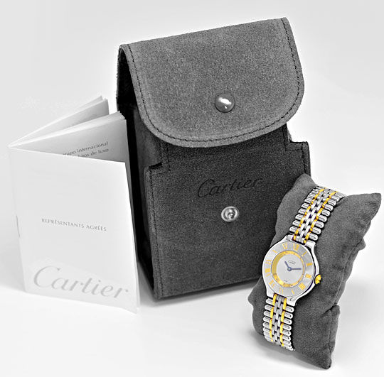 Foto 5 - Cartier Montre 21 Must de Cartier, Stahl-Gold Damen Uhr, U2150